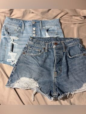 Lot of 2 Jean Denim Shorts Cut-Off Distressed Blue Juniors Women’s Size 1 / 25”